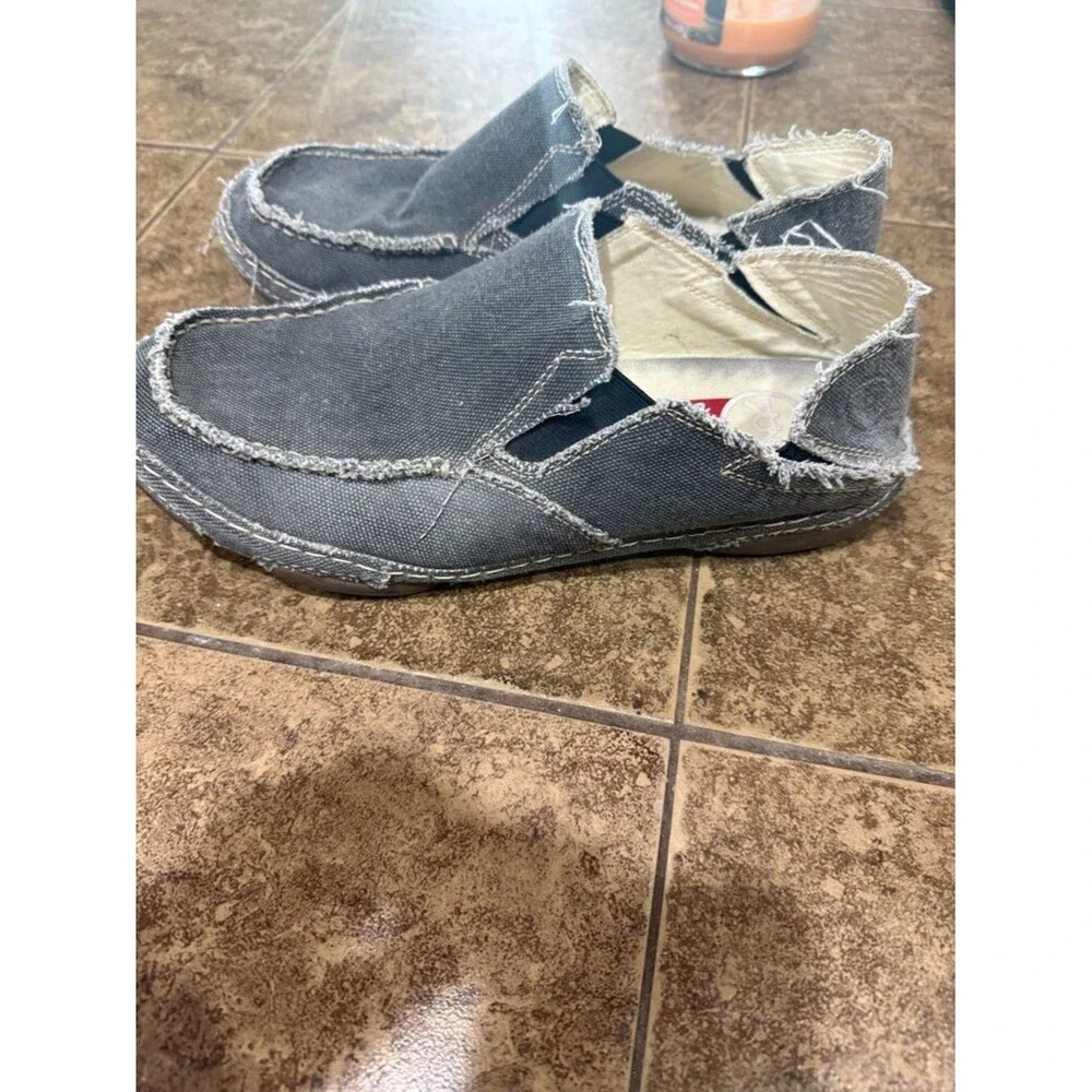 Tony Lama Canvas Slip On Shoes Mens 9.5D Gray Distressed Casual Loafers